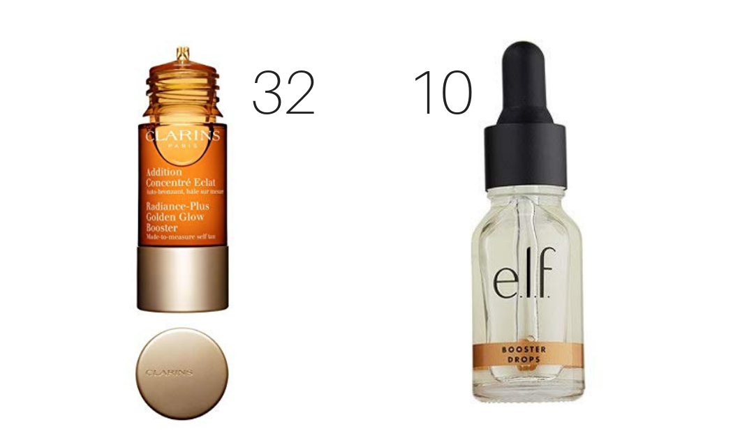 Drugstore Dupe: Clarins Radiance Golden Glow Booster elf Sunkissed Booster Drops